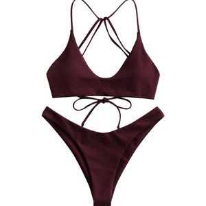 ZAFUL Women's V-Wired Striped Reversible Two Piece Bikini Set Strappy Swimsuit